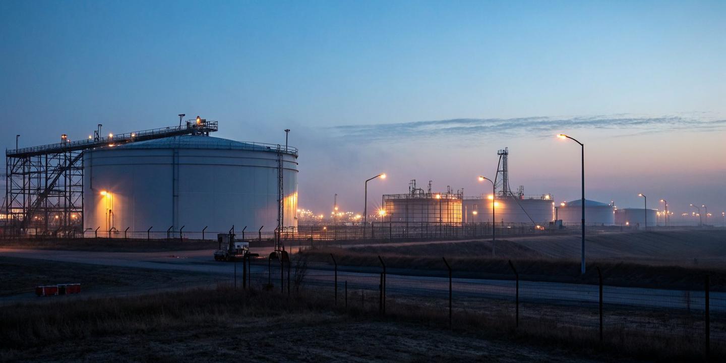 Industrial gas plant on the Canadian prairie at first light